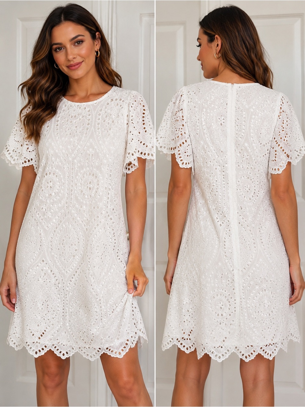 303. Macaron White Eyelet Lace Dress | Size Medium